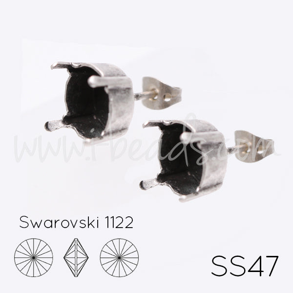 Stud earring setting for Swarovski 1122 rivoli SS47 antique silver plated (2)
