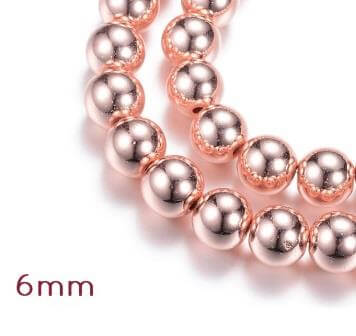 Hematite (Reconstituted) Beads ROSE Gold Plated 6mm - 1 Strand - 65 Beads (Sold Per Strand)