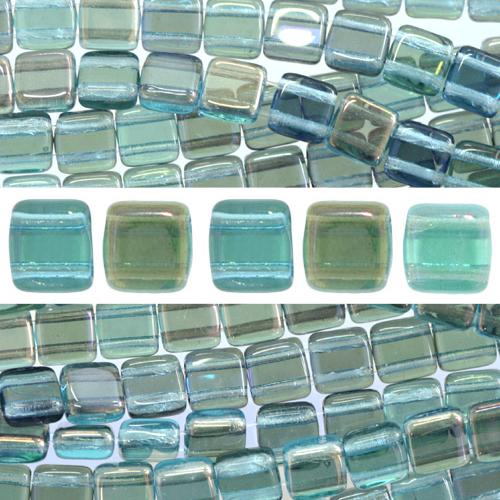 2 holes CzechMates tile bead Twilight Aquamarine 6mm (50)