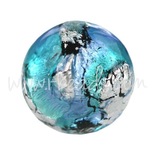 Buy Murano bead round blue and silver 12mm (1)