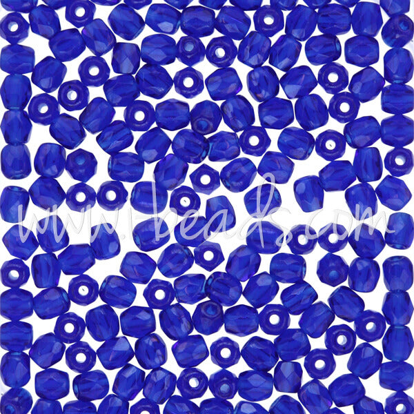 Czech fire-polished beads cobalt 3mm (50)