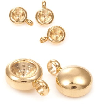 Stainless Steel Gold Round Pendant setting for cabochon 4mm - ss19 (2)