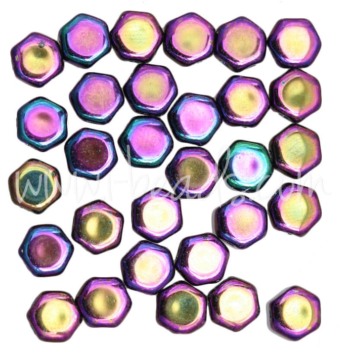 Honeycomb beads 6mm jet purple iris (30)