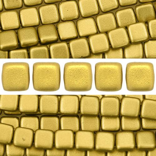 2 holes CzechMates tile bead Matte Metallic Aztec Gold 6mm (50)