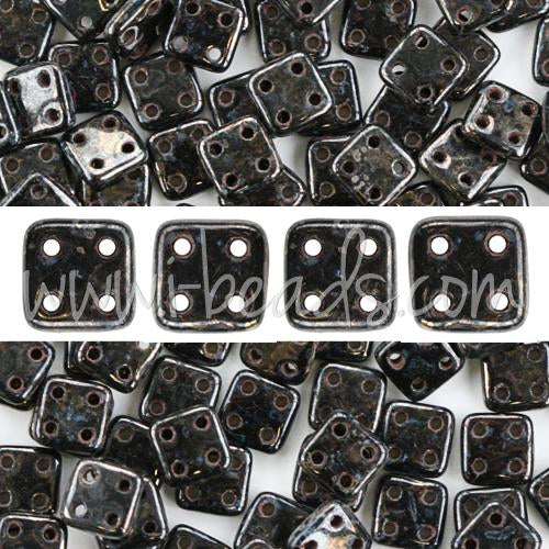 Buy 4 holes CzechMates QuadraTile 6mm Jet Bronze Picasso (10g)