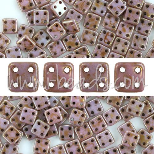 Buy 4 holes CzechMates QuadraTile 6mm Luster Opaque Rose Gold Topaz (10g)