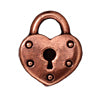 Heart lock charm metal antique copper plated 16.5mm (1)
