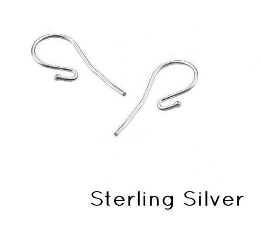 Fish hook earwire finding with ball sterling silver 15mm ball:1.2mm(2)