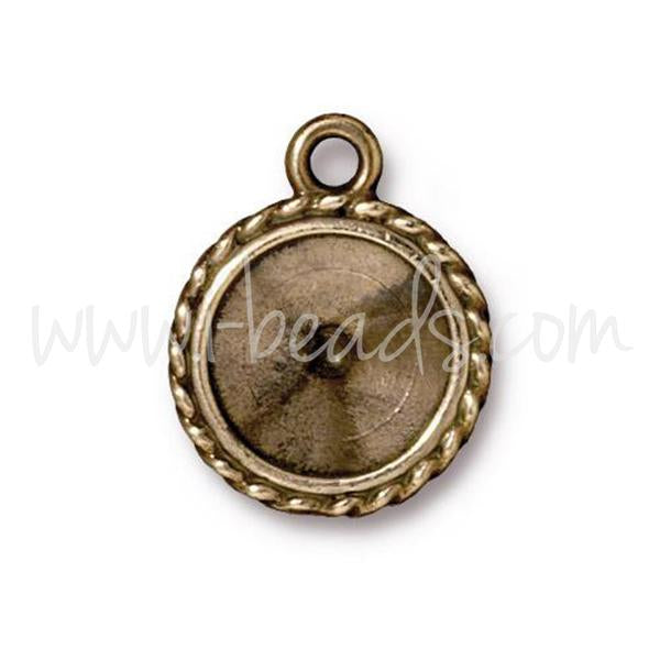 Charm pendant frame for Swarovski 1122 Rivoli 12mm brass (1)