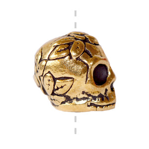 Skull and rose bead metal antique gold plated 10mm (1)