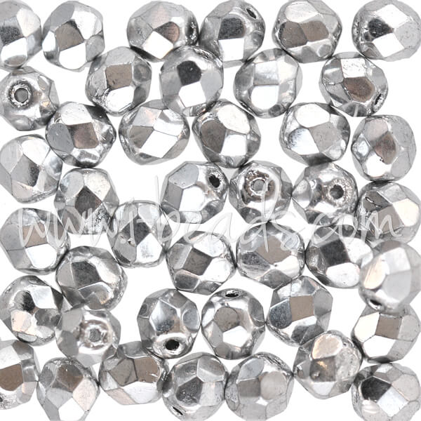 Czech fire-polished beads silver 6mm (50)