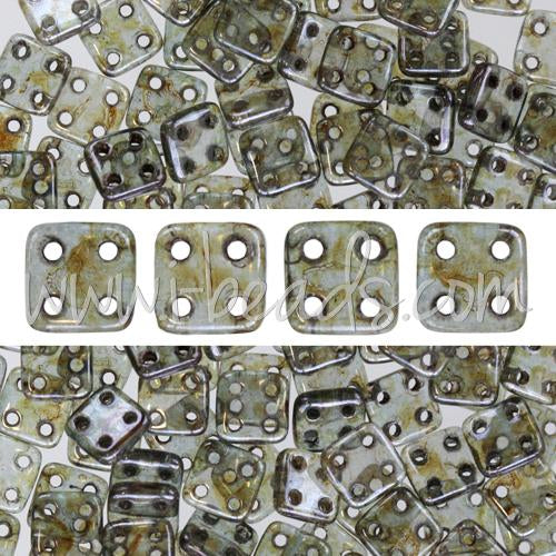 4 holes CzechMates QuadraTile 6mm Luster Transparent Green (10g)