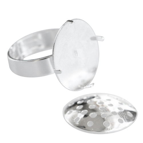 Adjustable ring setting with 18mm mesh brass silver plated (1)
