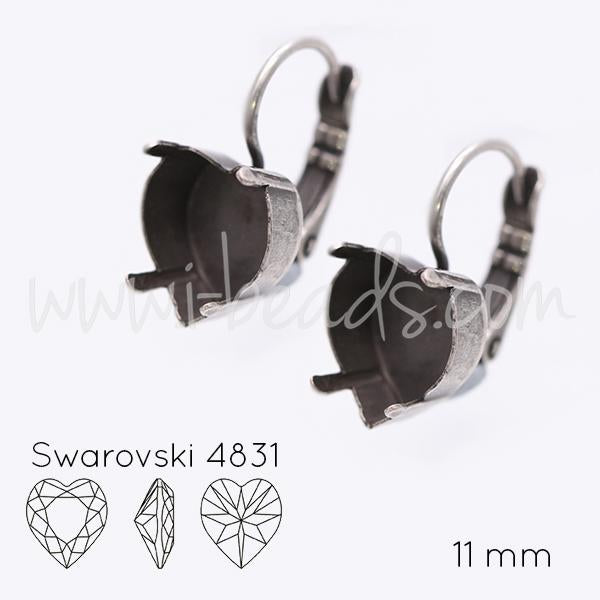 Earring setting for Swarovski heart 4831 11mm antique silver plated (2)