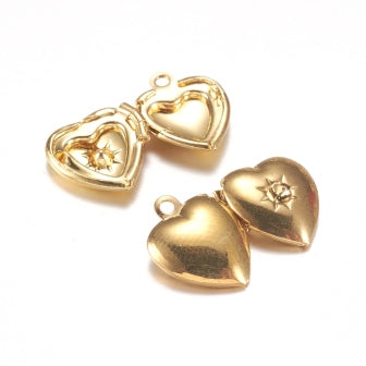 Locket Pendant, Charm, Heart, Golden brass 10mm (1)