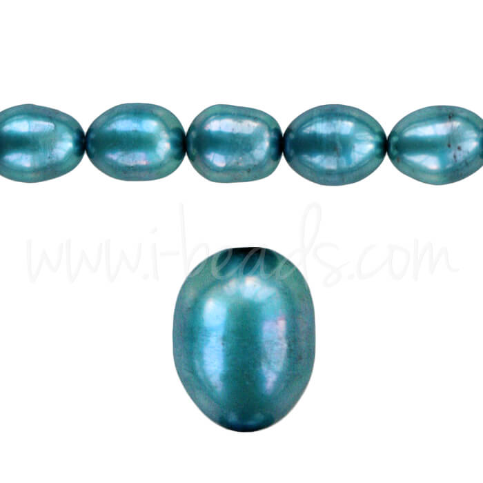 Freshwater pearls rice shape turquoise 8x6mm (1)