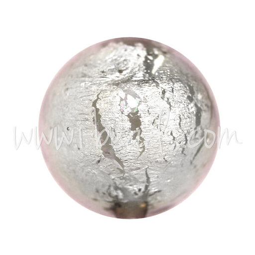 Murano bead round crystal pale rose and silver 12mm (1)