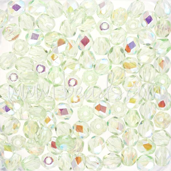 Czech fire-polished beads peridot ab 4mm (100)