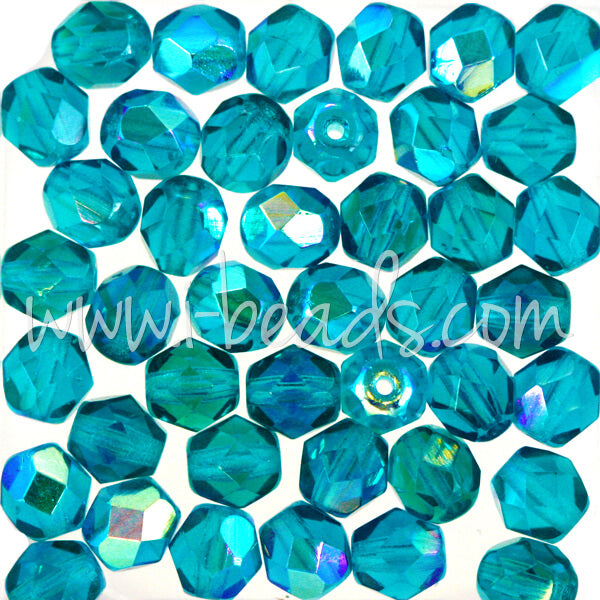 Czech fire-polished beads teal ab 6mm (50)