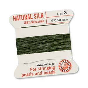 Bead cord natural silk OLIVE 0.50mm 2meters with needle(1)
