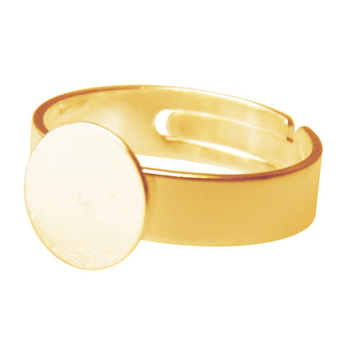 Adjustable ring setting with 10mm flat front metal gold plated (1)