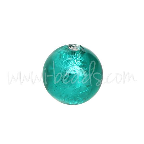 Murano bead round emerald and silver 6mm (1)