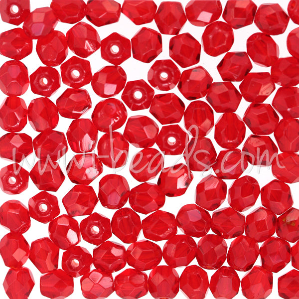 Czech fire-polished beads siam ruby 4mm (100)