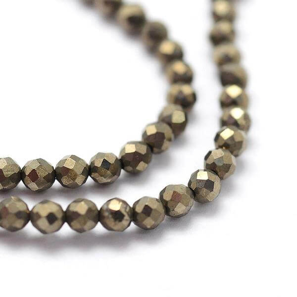 Natural Pyrite Beads Strand, 2x0,5mm- Faceted, Round 175 beads (1 strand)