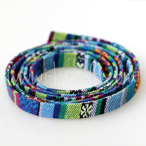 Flat cotton cord ethnic multi blue 10mm (1m)