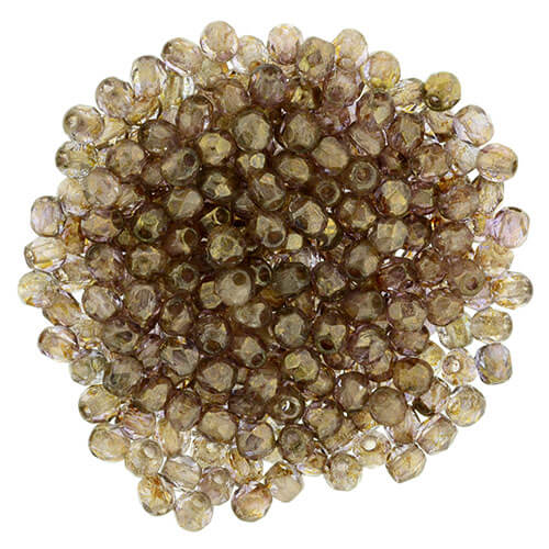 Czech fire-polished beads transparent GOLD/SMOKED TOPAZ 2mm (30)
