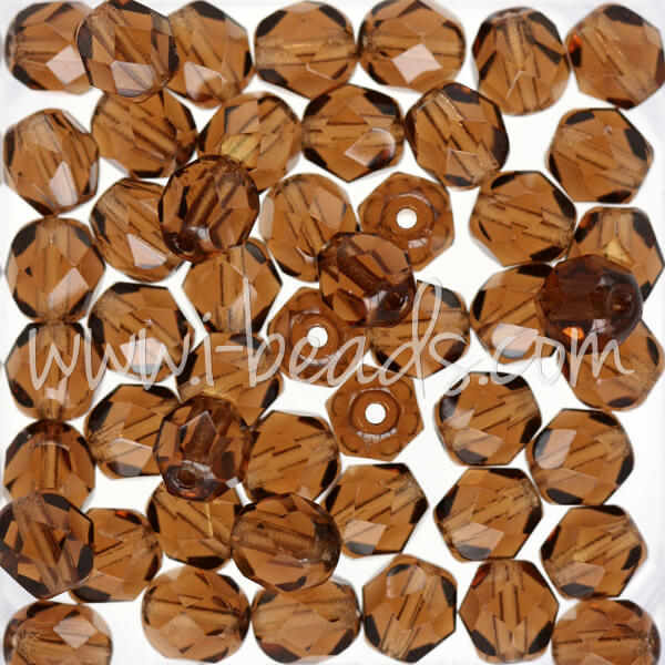 Czech fire-polished beads smoked topaz 6mm (50)