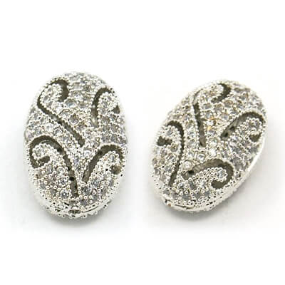 Oval bead arabesque set with zircons brass Platinum plated 15mm (1)