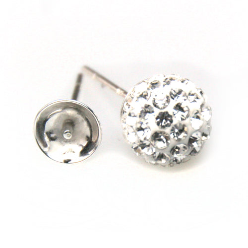 Sterling silver stud earring cup with earring backs for 8mm half drilled pearl (2)