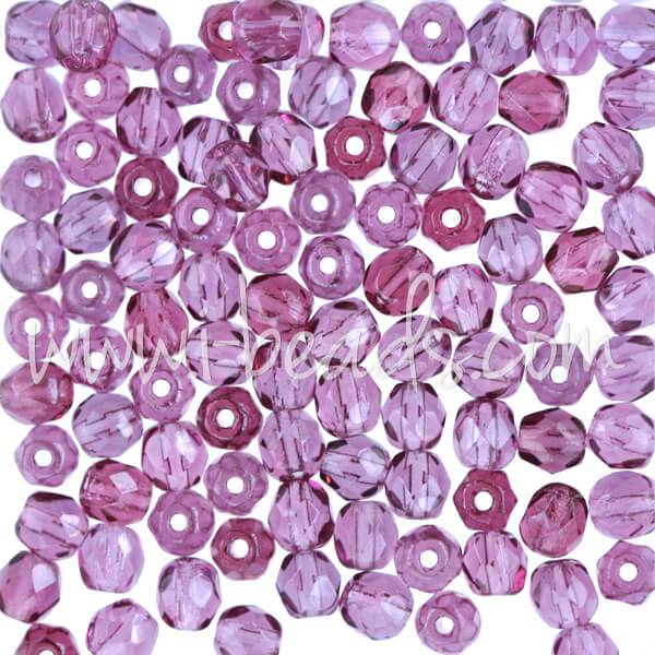 Czech fire-polished beads fuchsia 4mm (100)