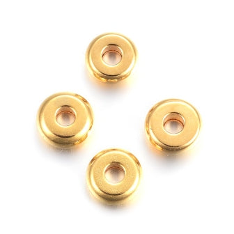 Stainless Steel Heishi Beads Separators GOLD, Flat Round, 4mm, Hole: 1.2mm (10)