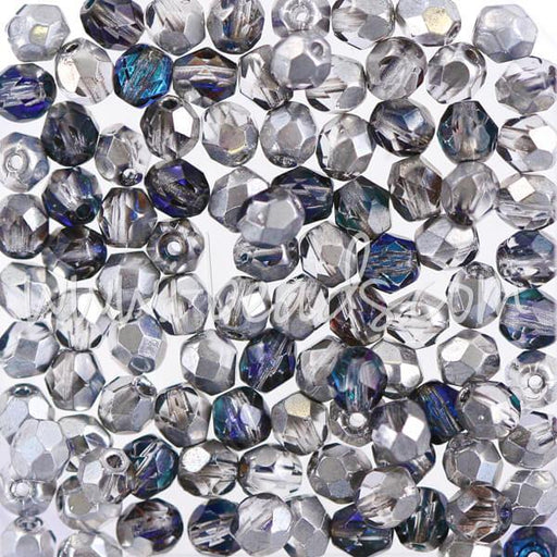 Buy Czech fire-polished beads silver blue crystal 4mm (100)