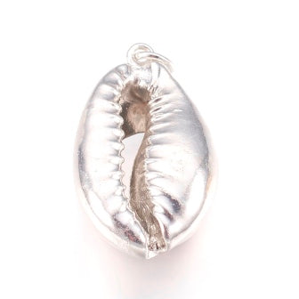 COWRIE shell silver plated 20-30x12-18mm hole 3mm ( sold per 1 unit)