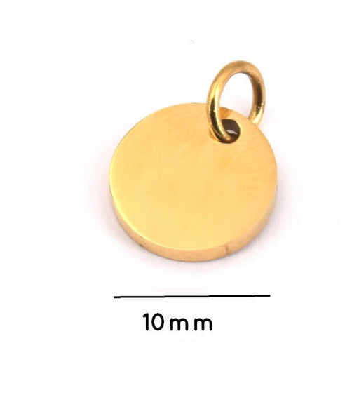 Buy Médaille breloque pendentif ronde plate Acier Inoxydable doré OR avec anneau 10mm (1)