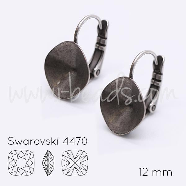 Cupped earring setting for Swarovski 4470 12mm antique silver plated (2)