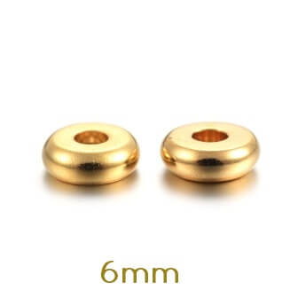 Stainless Steel Heishi Beads Separators GOLD, Flat Round, 6mm, Hole: 1.8mm (10)