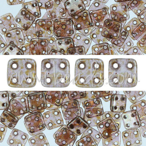 Buy 4 holes CzechMates QuadraTile 6mm Luster Rose Gold Topaz (10g)