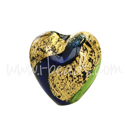 Murano bead heart multicolour mix and gold 10mm (1)
