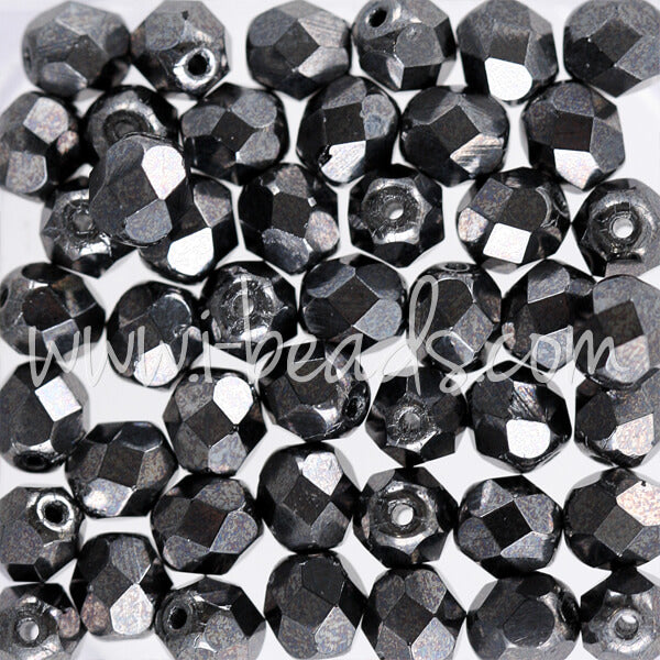 Czech fire-polished beads hematite 6mm (50)