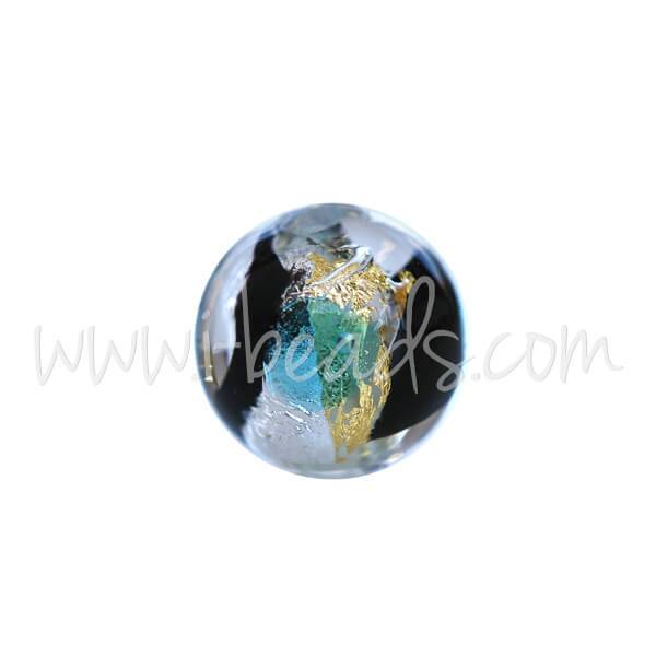 Murano bead round black blue and silver gold 6mm (1)