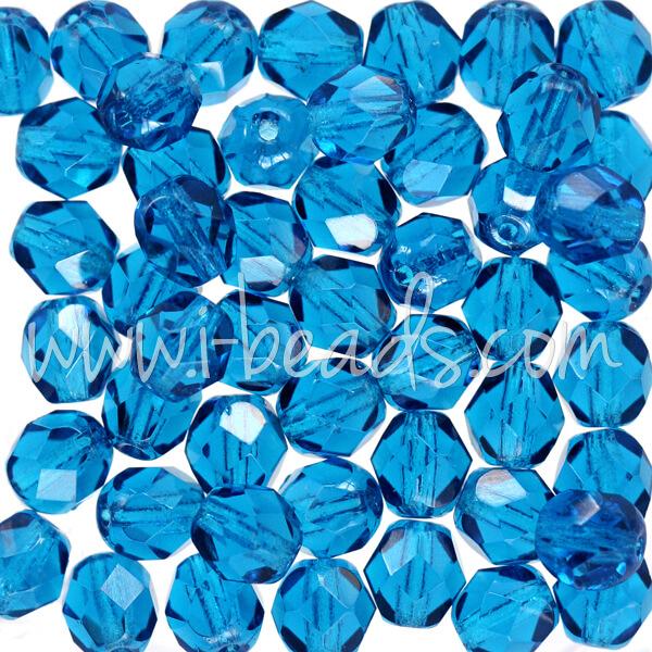 Czech fire-polished beads capri blue 6mm (50)