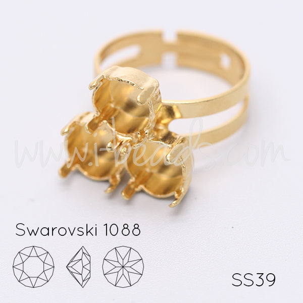 Adjustable ring setting for 3 Swarovski 1088 SS39 gold plated (1)