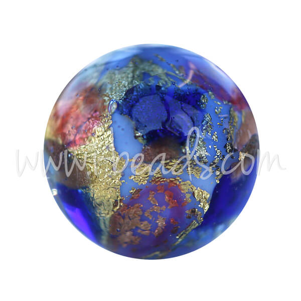 Murano bead round multicolour blue and gold 12mm (1)