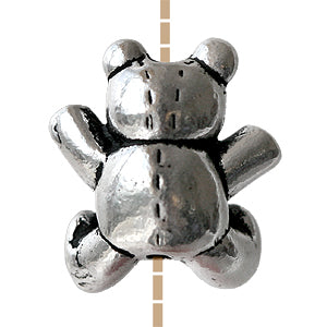 Teddy bear bead metal antique silver plated 12.5mm (1)