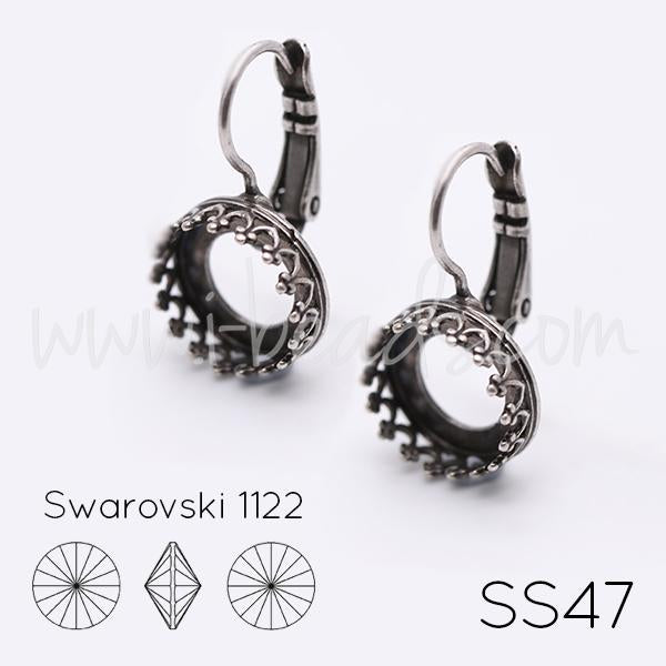 Vintage earrings settings for Swarovski 1122 10mm/SS47 antique silver plated (2)