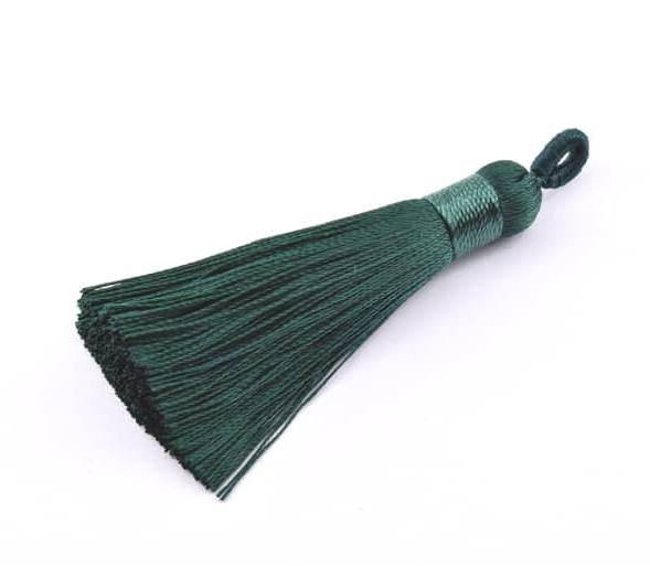 Silk tassel Dark GREEN 60mmx8mm with Silk ring (1)